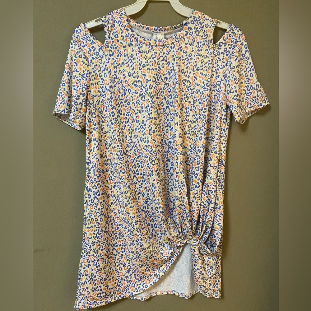 GTOG Girls/Tween Coral/Denim Animal Print Cut-Out Top NWT Large Age 11-14